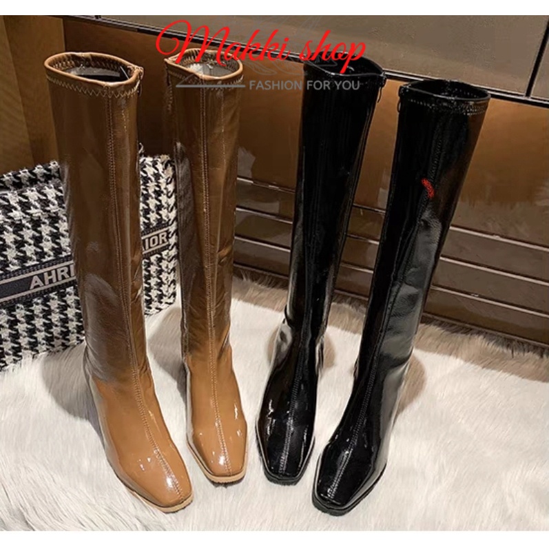 Boot đùi nữ da bóng cao cấp, giày bốt nữ đế cao thời trang cao cấp giá rẻ MAKKI SHOP TD434