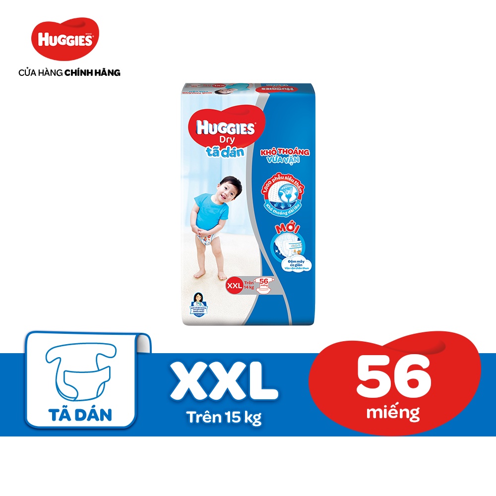 Tã dán Huggies Dry Super Jumbo M76/L68/XL62/XXL56