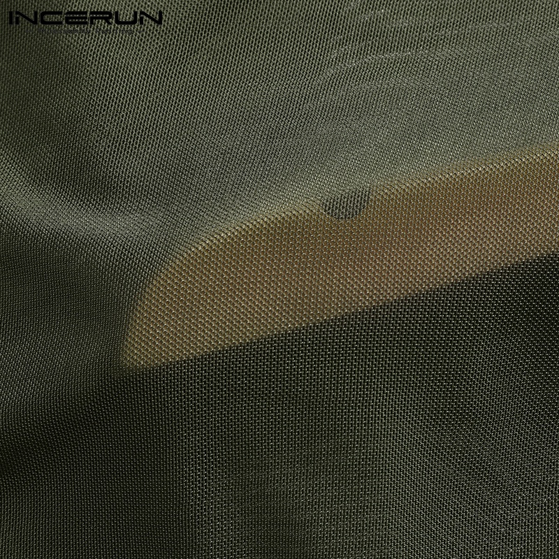 Áo sơ mi INCERUN tay ngắn cổ bẻ phối nút thiết kế xuyên thấu thời trang cho nam