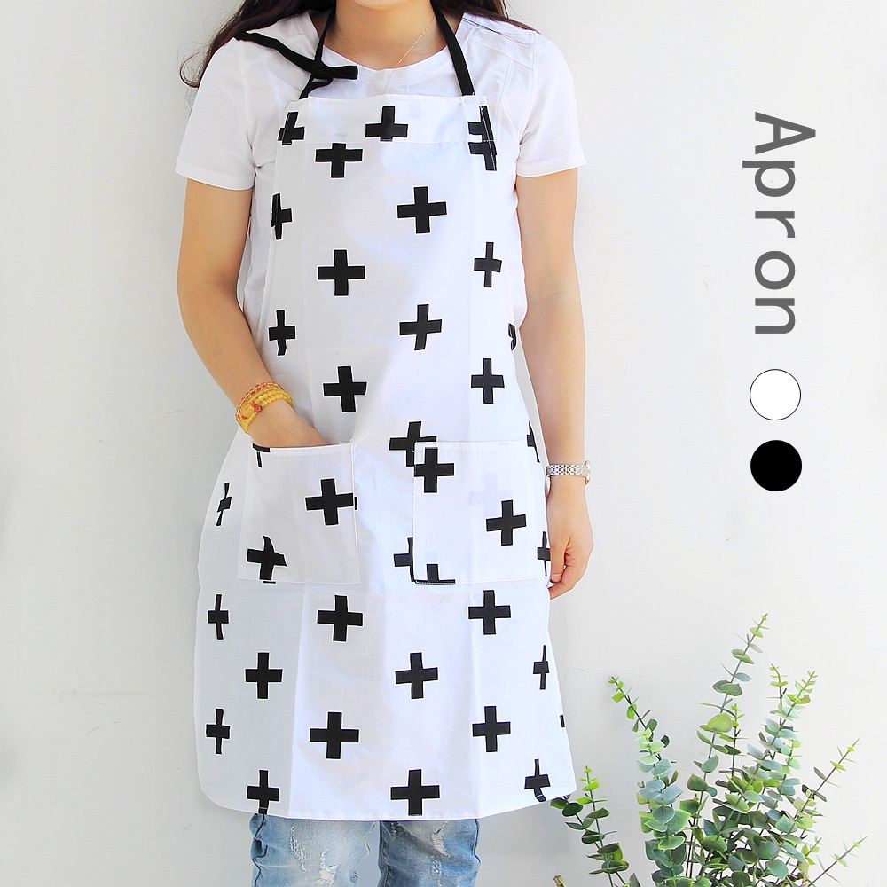 Tạp dề cotton có túi họa tiết icon dễ thương - hatimoon - HTD22202