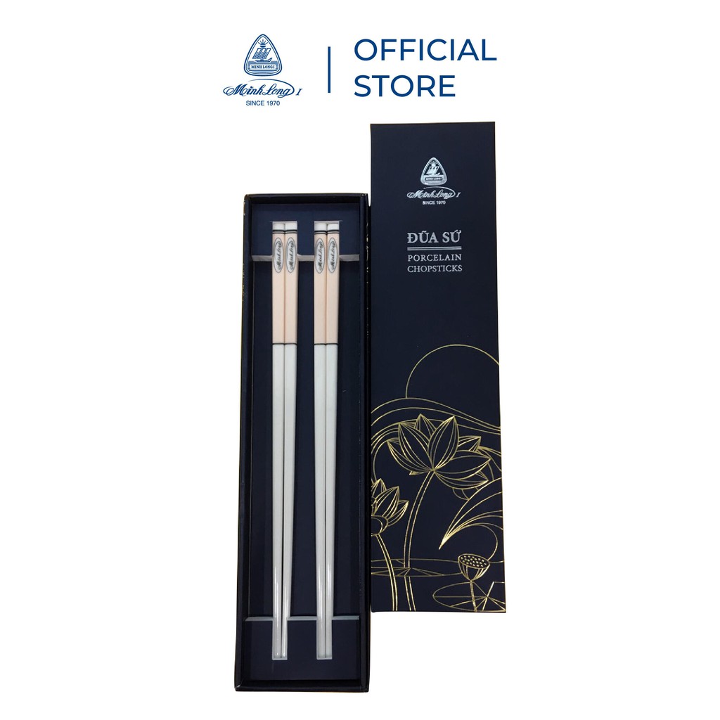 Bộ 02 Đôi Đũa Sứ Minh Long 24.4 cm - Màu Hồng Pastel - HộP Giấy