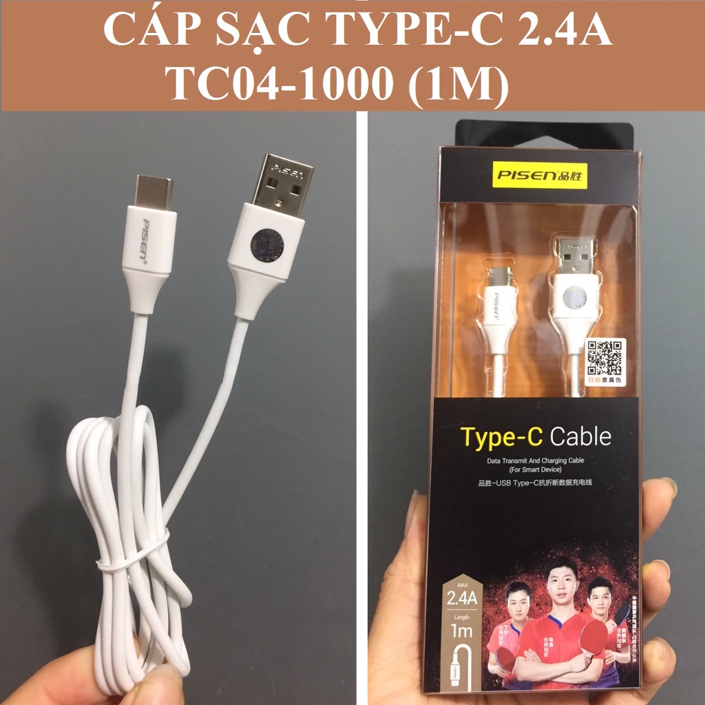 Cáp sạc nhanh type-C 2.4A Pisen TC04-1000 (1 mét)