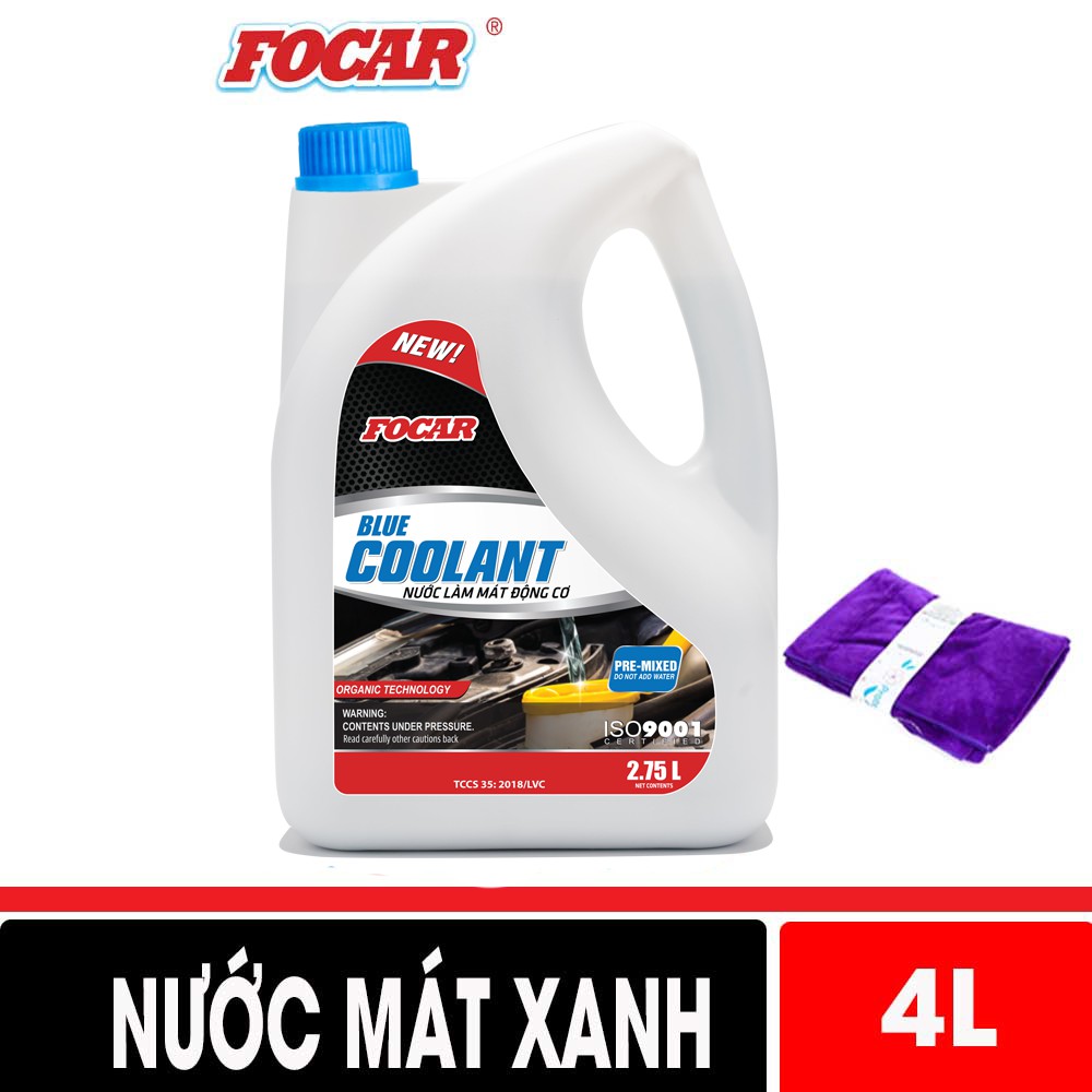 [Nhập mã LAVIM10 - Giảm 10%] Nước làm mát động cơ ô tô Focar Blue Coolant 4L (Tặng khăn lau Microfiber)