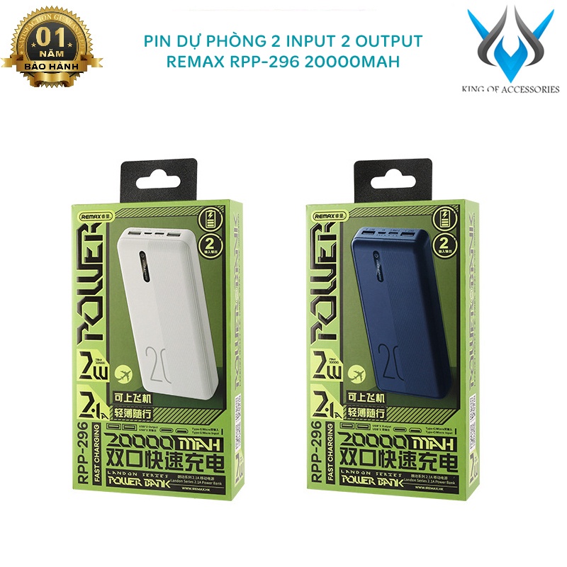 Pin dự phòng Remax RPP-296 Landon Series dung lượng 20000mAh - tích hợp 2 input 2 output (NGẪU NHIÊN) PHỤ KIỆN 1986
