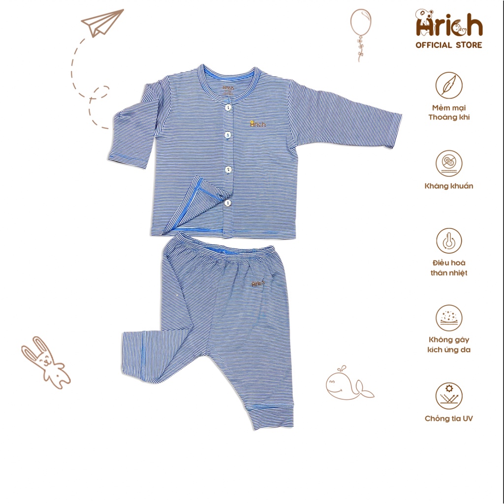 Bộ quần áo dài tay cài thẳng Arich họa tiết (size 0-3 tháng đến 12-18 tháng)