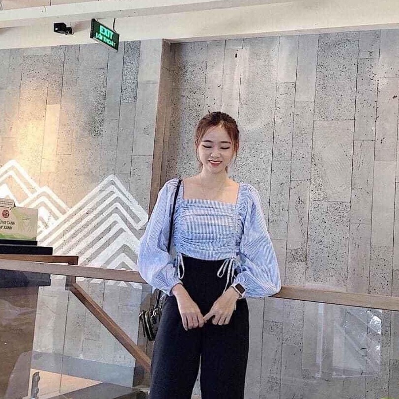 Áo voan sọc đứng rút dây 2 bên siêu xinh