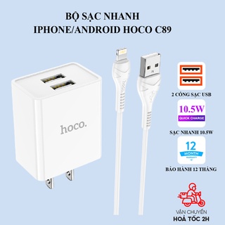 Sạc iphone nhanh Hoco C89 sạc nhanh 2.1A với 2 cổng USB, tương thích với dòng iPhone/iPad, Android dây dài 1m