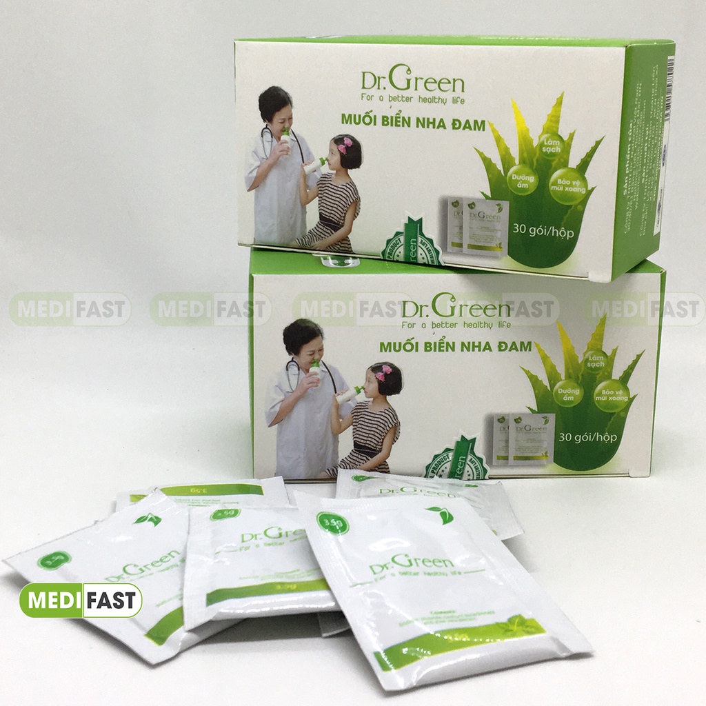 Muối rủa mũi Dr Green Nha Đam - Hộp 30 gói - Muối nha đam sạch sâu