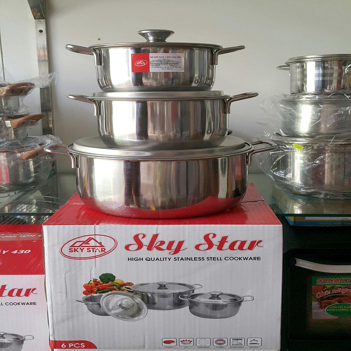 {DEAL HỦY DIỆT} Bộ 3 nồi Inox Sky Star Cao cấp dùng được cho mọi loại bếp