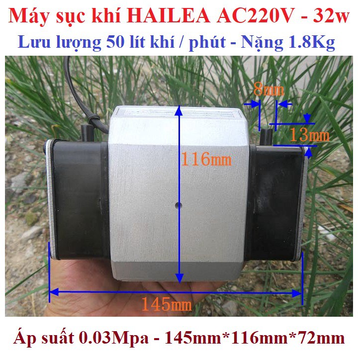 Máy sục khí Hailea điện áp 110v hoặc 220v, 32w, 50 lít khí/phút, nặng khoảng 2kg