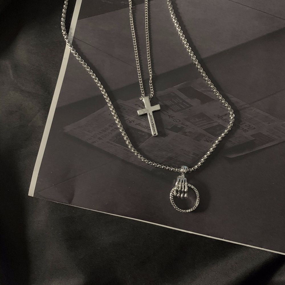 Cặp vòng cổ mặt hình thánh giá và bàn tay bằng hợp kim phong cách hip hop Hàn Quốc cá tính cho nam nữ (có bán lẻ)