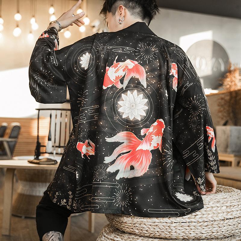 Áo Khoác Kimono Mỏng Dáng Rộng Tay Lửng In Họa Tiết Cá Chép Phong Cách Cổ Điển Thời Trang Mùa Hè Cho Nam Và Nữ