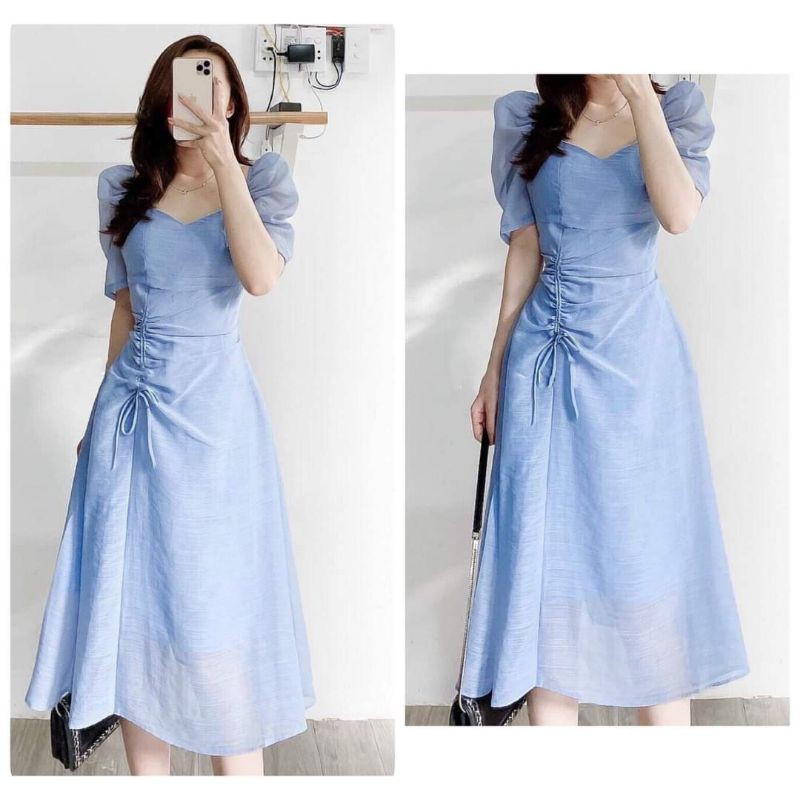 Đầm dự tiệc tay bồng rút hông 3 màu siêu xinh