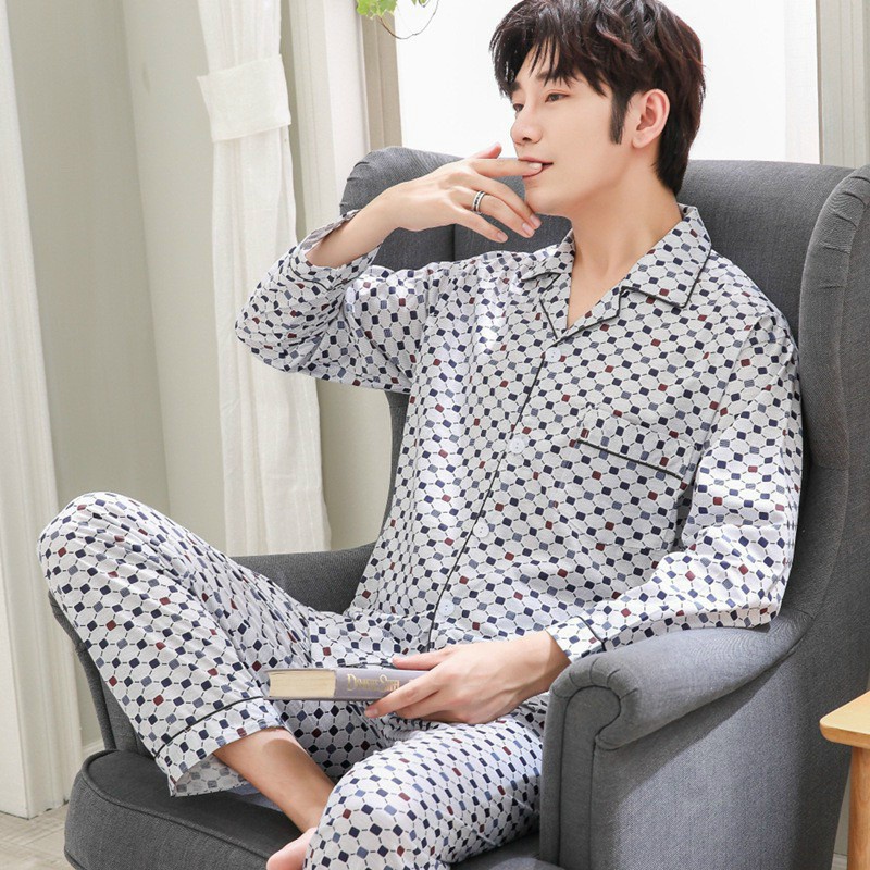 Đồ ngủ nam dài tay chất liệu cotton bốn mùa - Đồ mặc nhà cho nam