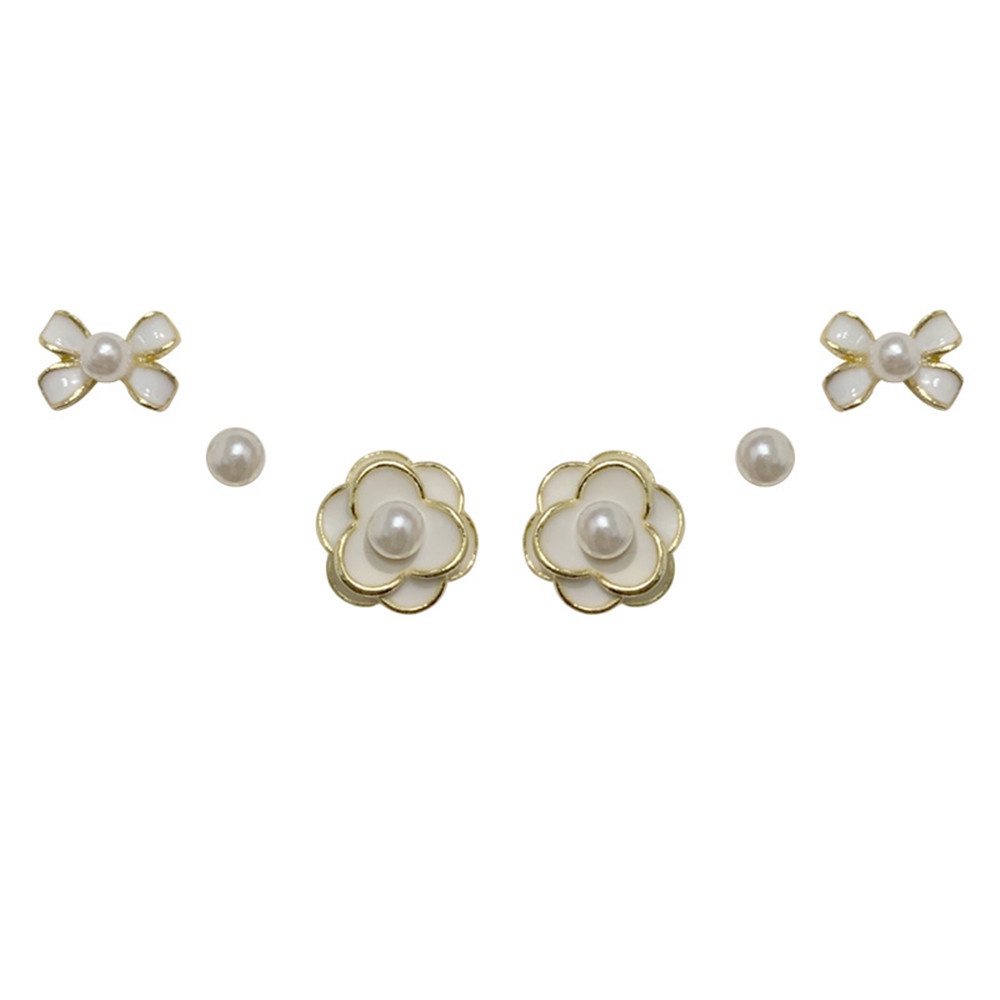 Bộ 6 Khuyên Tai Đính Ngọc Trai Hoa Trà Sang Trọng Cho Nữ