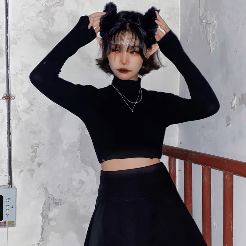 Áo Croptop Cổ Lọ 7 Phân Tay Dài, Dáng Ôm Gân Tăm - Tharo Clothing