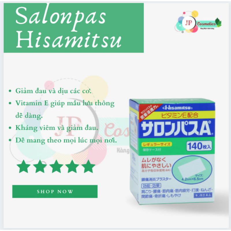 Miếng dán giảm đau nhanh Salonpas Hisamitsu140 miếng Nhật Bản