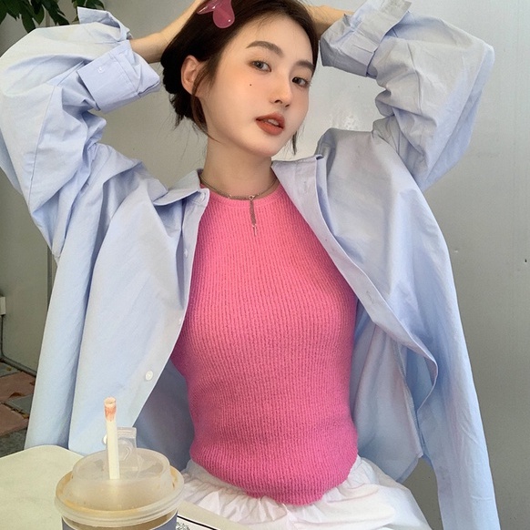 Áo sơ mi ZHELIHANGFEI tay dài cổ bẻ dáng rộng thời trang quyến rũ cho nữ