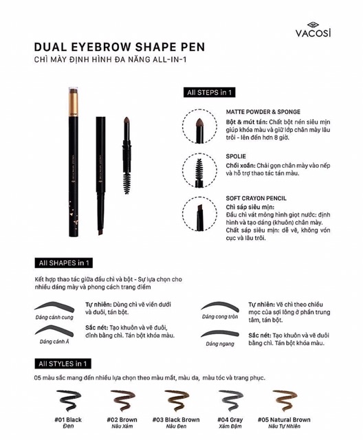 Vacosi - Chì kẻ mày định hình Natural Studio Dual Eyebrow Shape Pen