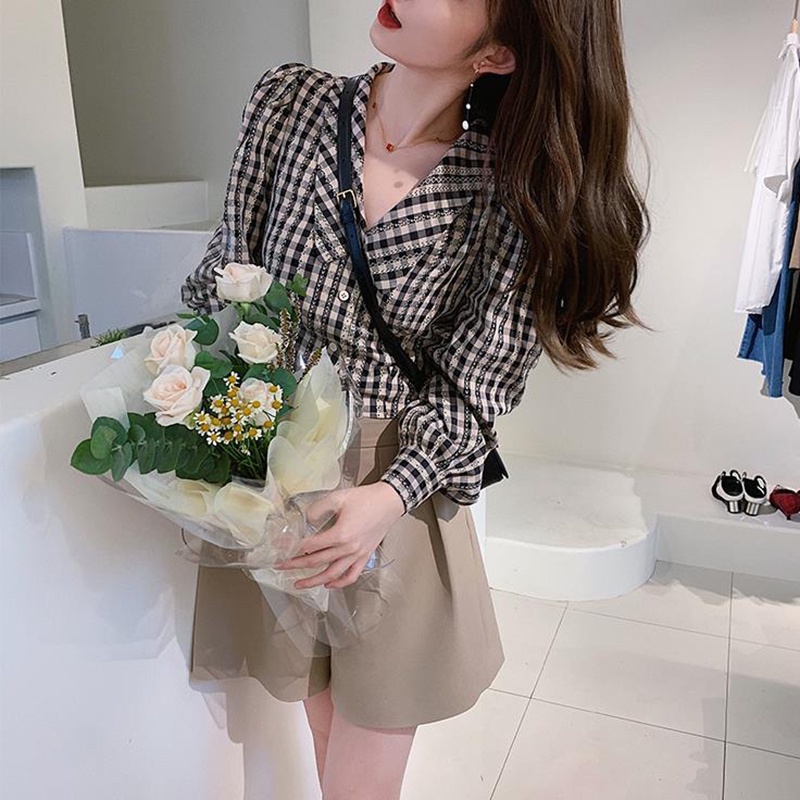 Áo Sơ Mi Tay Dài Dáng Ngắn Họa Tiết Kẻ Sọc Phong Cách Cổ Điển Thời Trang Cho Nữ