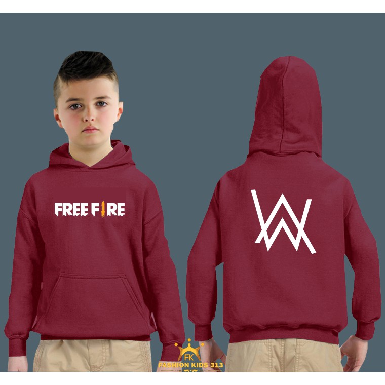 Áo Khoác Hoodie In Chữ Freefire Alan Walker Maroon 11 Thời Trang Cho Bé