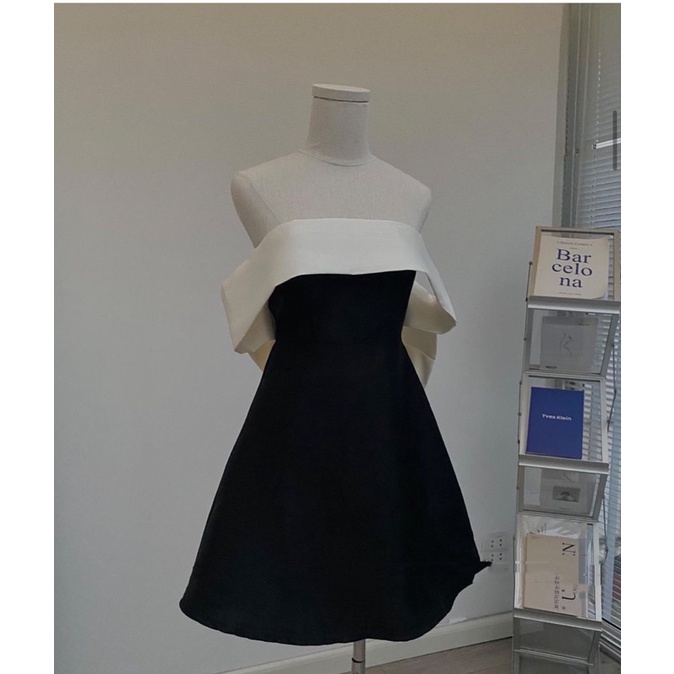 Đầm , váy trễ vai TACTA tiểu thư dáng chữ a , Đầm tiểu thư dự tiệc sang chảnh jeanfangu