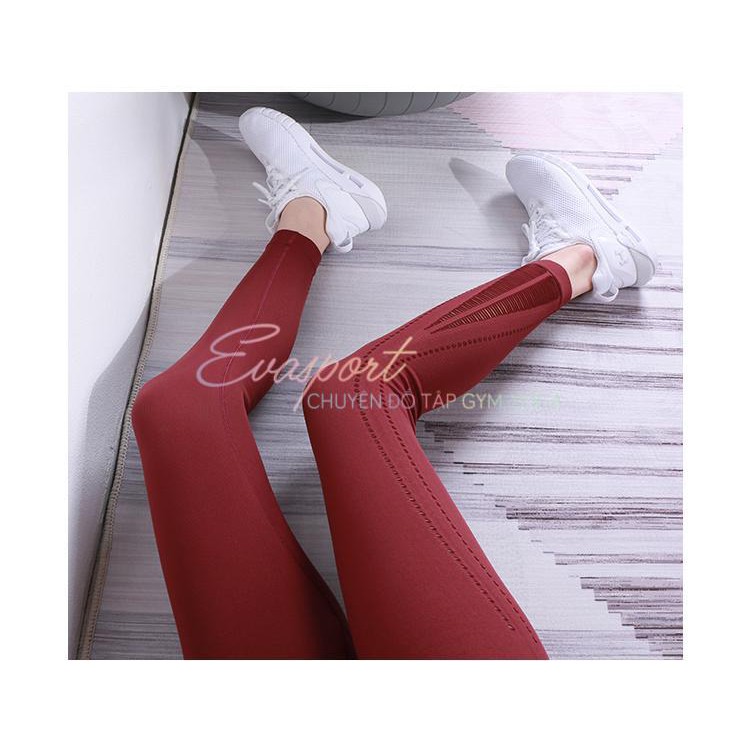 Quần Legging Tập Gym Nữ Tập Yoga Thể Thao Vải Dệt Kim Co Giãn Thoáng Mát Mặc Nâng Mông Tôn Dáng Có Lỗ Thoát Khí Evasport