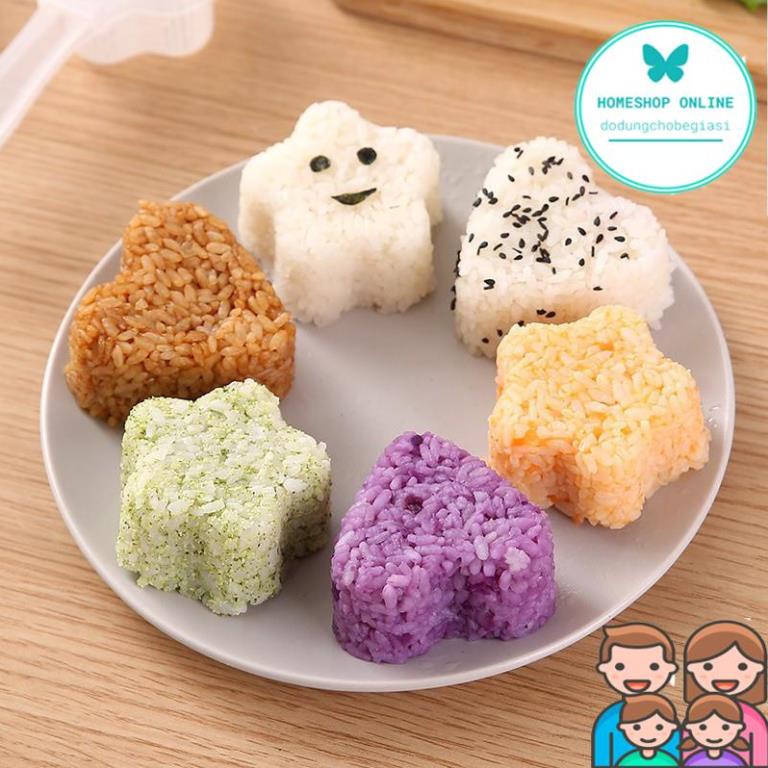 Set 7 Khuôn Làm Cơm Nắm Sushi Onigiri Nhiều Hình Thú Cho Bé Ăn Dặm Kích Thích Ngon Miệng