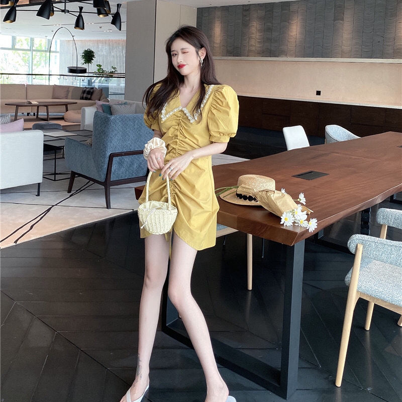 Đầm ôm Tay Ngắn Cổ Chữ V Phong Cách Hàn Quốc