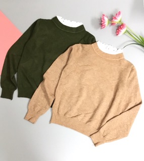 ÁO LEN CỔ LỌ PHỐI REN BÈO ( CÒN Đen)