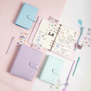 Bìa sổ còng da trơn pastel size A6, A5 tặng kèm giấy refill