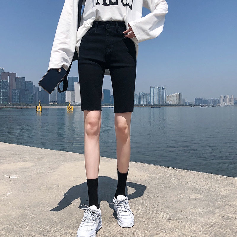 Quần Short Jean Nữ Lưng Cao Co Dãn Tốt, Phong Cách Hàn Quốc Mới