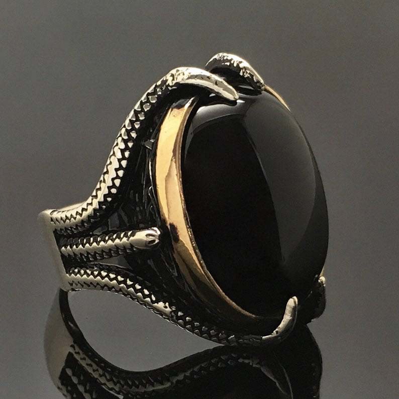 Nhẫn bạc đính đá Zircon màu đen phong cách Âu mỹ cho nam