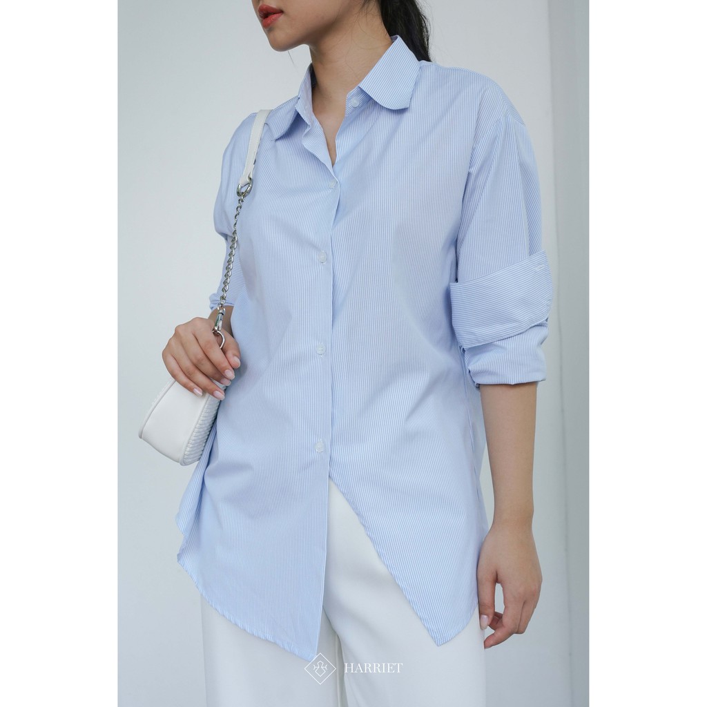 Áo sơ mi nữ kẻ xanh vạt chéo Skyline Harriet