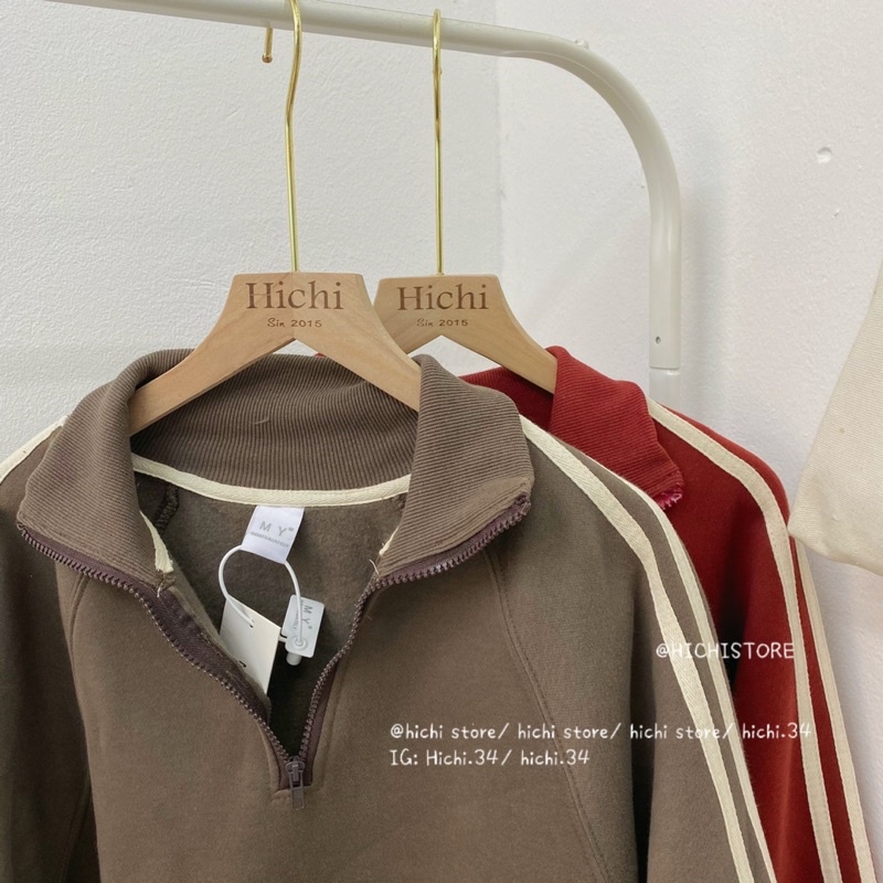 áo sweater nỉ bông kéo khoá sọc tay ẢNH THẬT VIDEO hichi | BigBuy360 - bigbuy360.vn