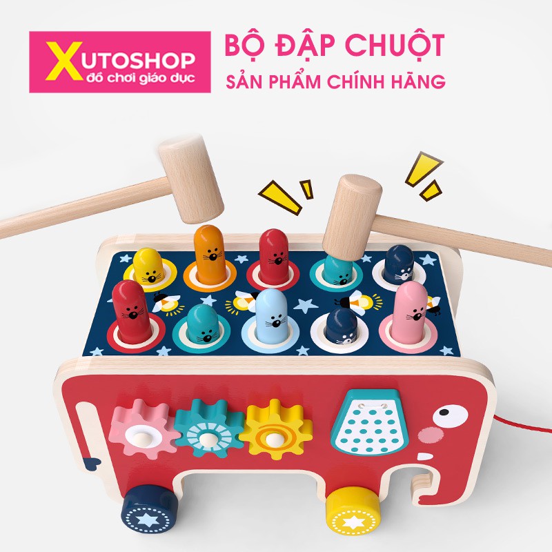 Đồ chơi đập chuột kèm đàn Xutoshop ô tô bằng gỗ hình con voi