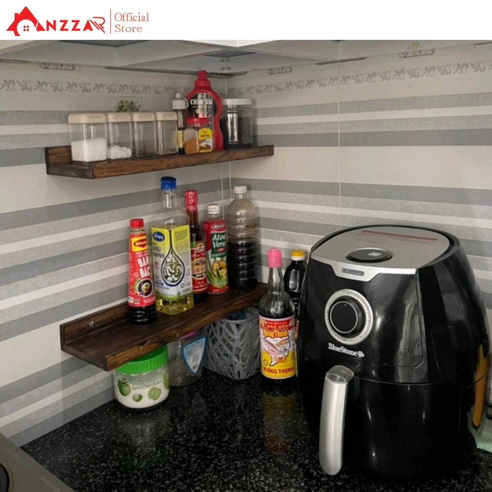 Kệ gỗ treo tường Anzzar thiết kế thanh chắn tiện dụng gỗ thông nhập khẩu trang trí nội thất phòng khách KG-02
