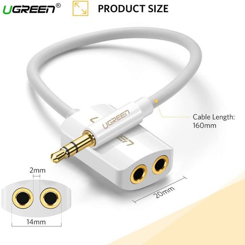 Cáp chia Audio 3.5mm 1 ra 2 tay nghe Cao Cấp Ugreen 10738 Chính Hãng màu trắng