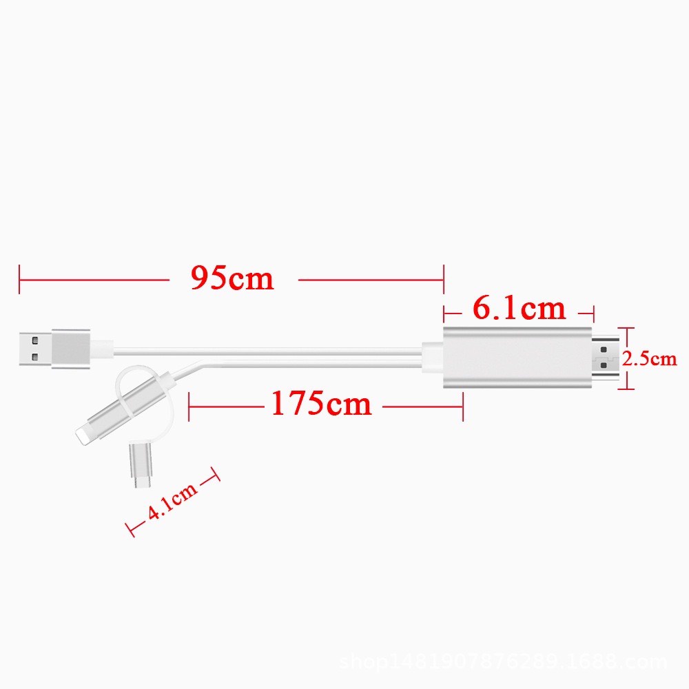 Cáp MHL 3 in 1 Kêt Nối Điện Thoại với Máy Chiếu, TV Dài 1,8M Beecube