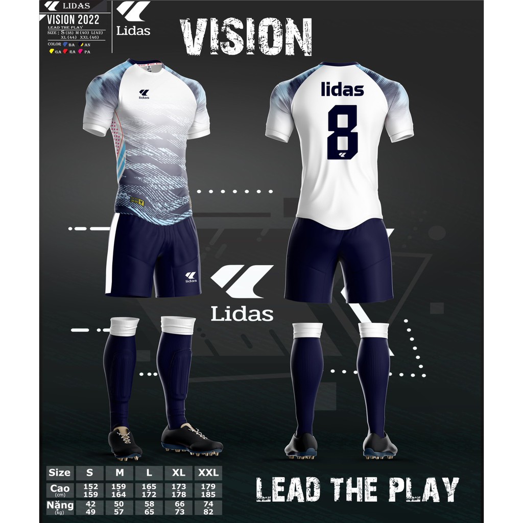[nhận in tên số] Bộ quần áo thể thao đá bóng, đá banh, áo bóng đá Nam - Nữ LIDAS VISION