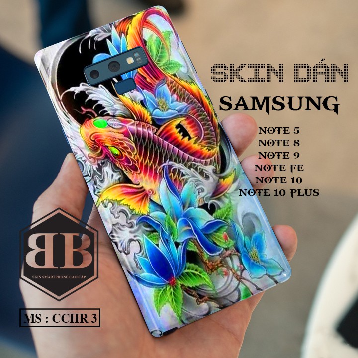 Bộ Dán skin Samsung Note 5 Note FE Note 8 9 10 Note 10 Plus cá chép hóa rồng