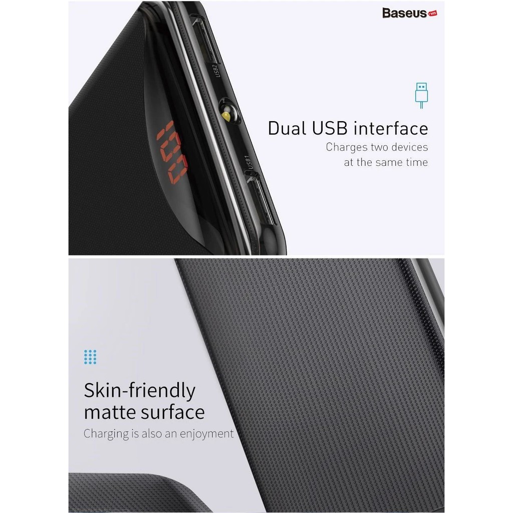 Pin dự phòng Baseus Gentleman Digital Display Powerbank 10000mAh dùng cho iPhone/Samsung/Oppo/ Xiaomi