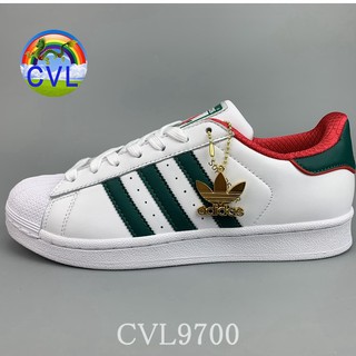 Giày Thể Thao Adidas Superstar BC0198 Sọc Xanh Lá Mặt Trong Màu Đỏ Phong Cách Năng Động Trẻ Trung Dành Cho Nam Và Nữ