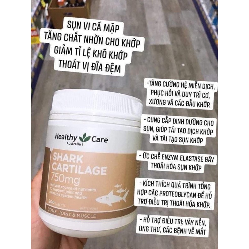 Sụn vi cá healthy carw shark cartilage 750mg 200v