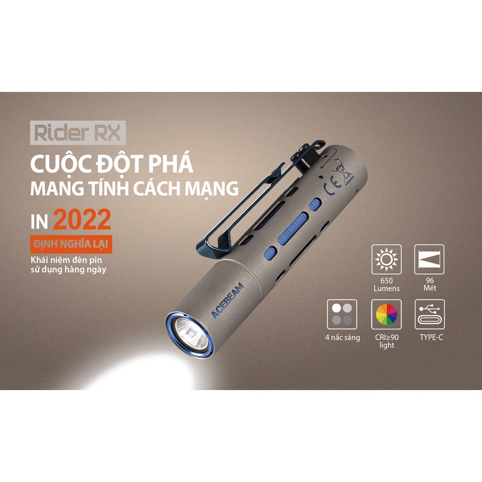 Đèn pin ACEBEAM RIDER RX TITANIUM độ sáng 650 lumen chiếu xa 96m bóng LED Nichia 219F Đèn & Đèn pin