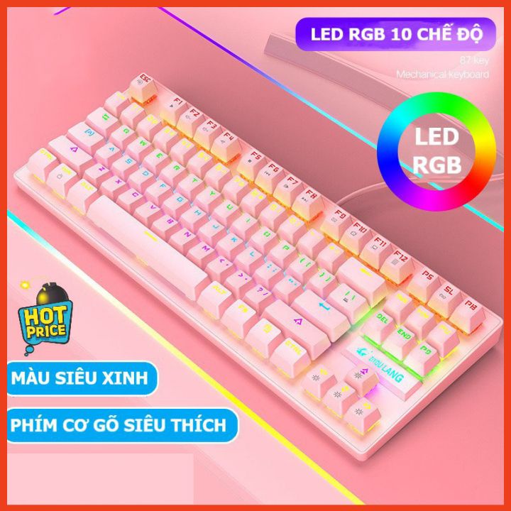 Bàn Phím Cơ Blue Switch Gaming LED RGB 10 Chế Độ, Bàn Phím Máy Tính K2 Có Dây Laptop