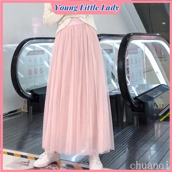 Hàng có sẵn  Chân váy Tutu dài lưng cao co giãn xếp ly cho nữ