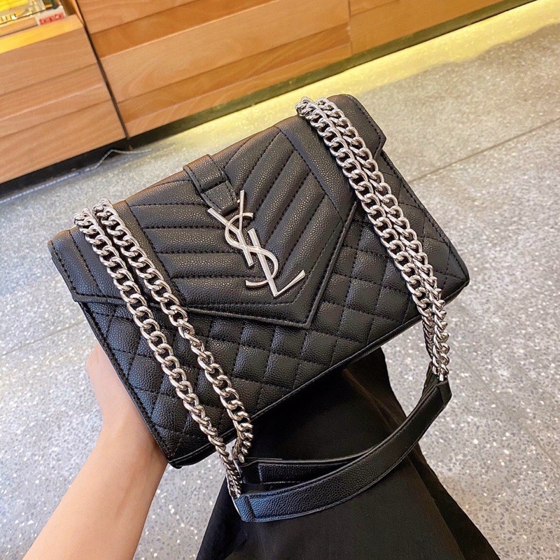 Túi Ysl khoá bạc lót đỏ size 24 đeo chéo