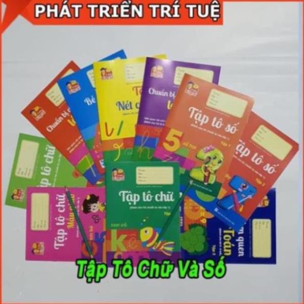 [ COMBO 10 CUỐN ]  Set 10 Tập Tô Chữ Và Số Học - Tặng 2 Bút Chì Cho Bé.