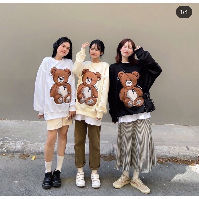 Áo nỉ sweater gấu chữ 2 mặt mặc đôi/ nhóm unisex (ảnh thật_annstore)